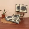 Veda Cream Hathi Print Cotton Cushion Covers