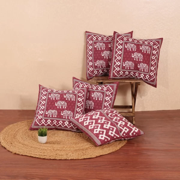 Jaipuri Print Cotton Cushion Cover in Hathi Print