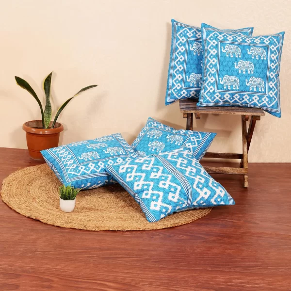 Jaipuri Print Cotton Cushion Cover in Hathi Print