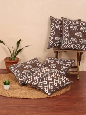 Jaipuri Print Cotton Cushion Cover in Hathi Print