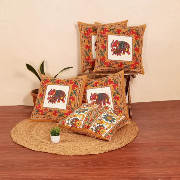 Jaipuri Hathi Print Cotton Cushion Covers