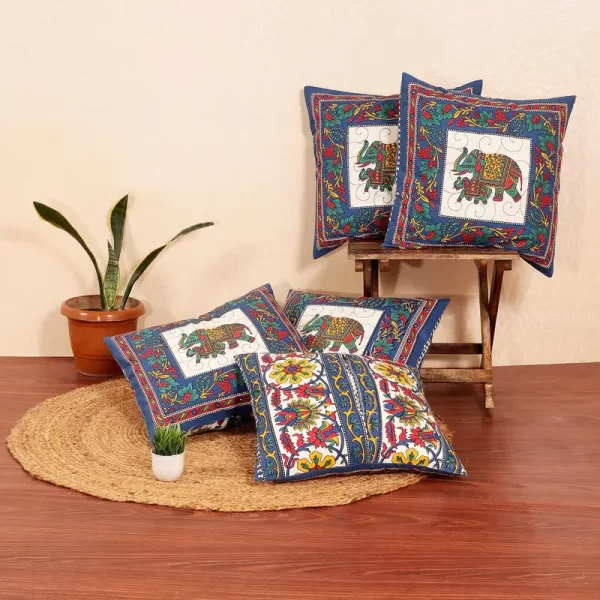 Jaipuri Hathi Print Cotton Cushion Covers