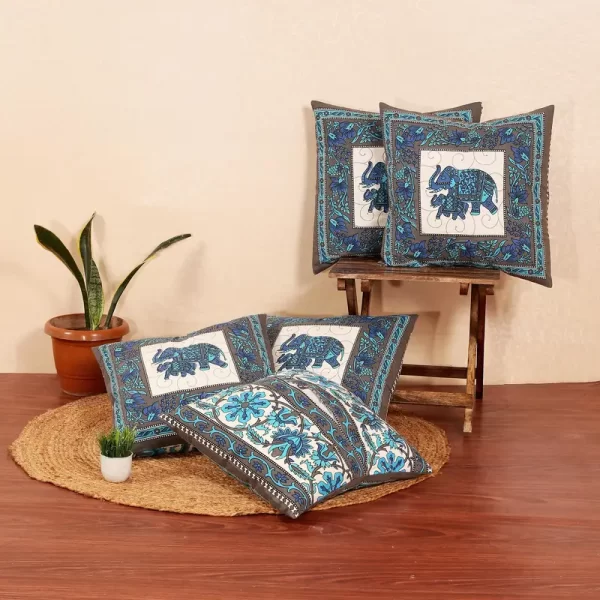 Jaipuri Hathi Print Cotton Cushion Covers