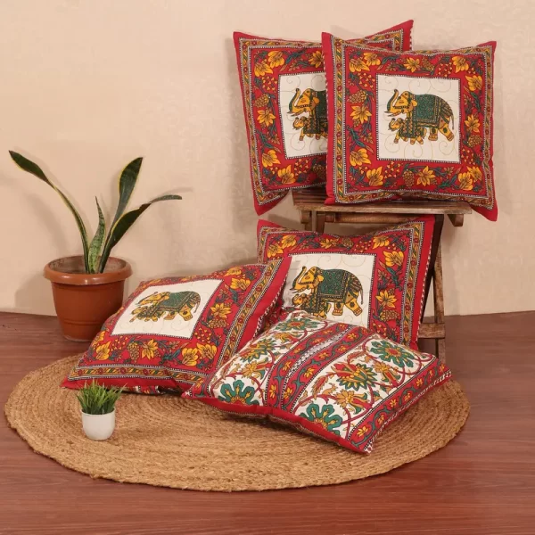Jaipuri Hathi Print Cotton Cushion Covers
